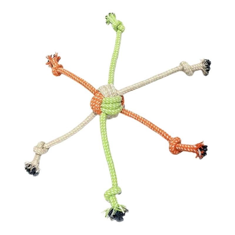Interactive Dog Chew Rope with 6 Head Design Promotes Gums Health and Indoor Outdoor Entertainment Activity Tug Toy