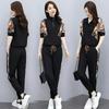 Women's Summer Tracksuit Pencil Pant Casual Cropped Top + Pants Two-Piece Set