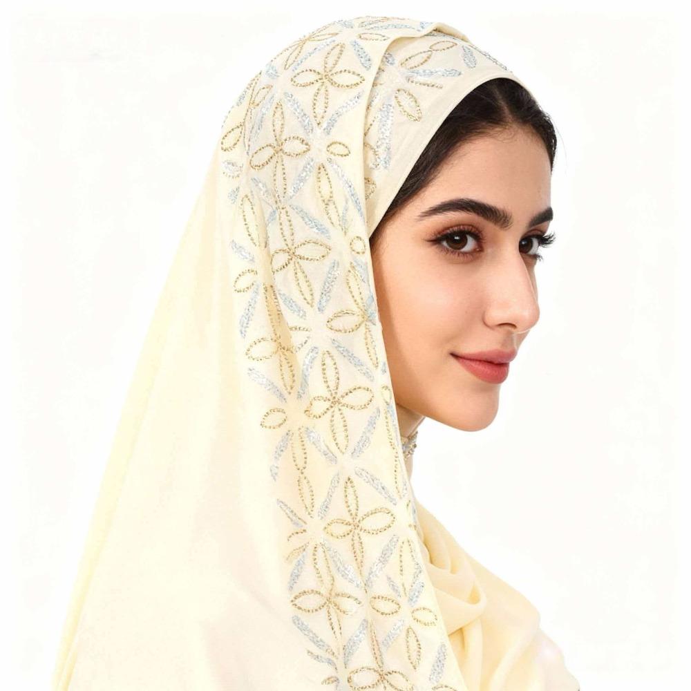 New Chiffon Muslim Instant Turban Breathable Solid Color Islamic Crinkle Shawl Full Cover Plain Hijab бежевый
