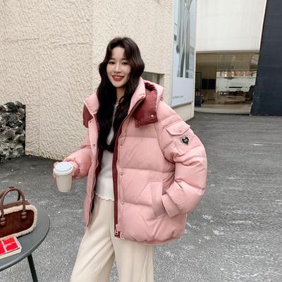 2025 Women's Pink Patchwork Korean Style Puffer Down Jacket - Sweet and Cool Winter Bread Coat