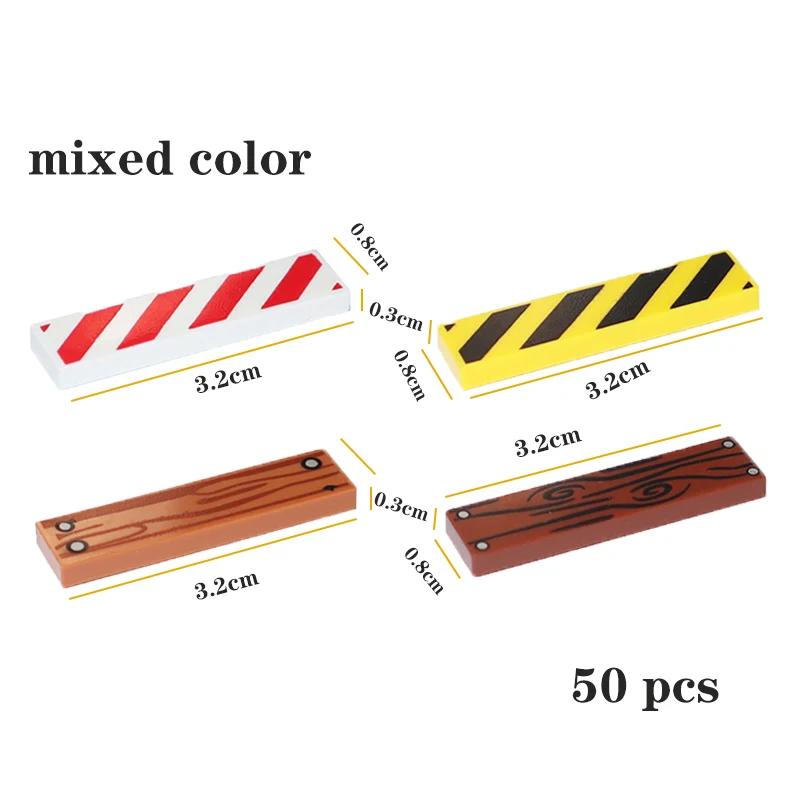 Non-Toxic 50Pcs Moc Tile Smooth Printed 1X4 Size 1*4 Assemble Particles 2431 Wood Grain Pattern Traffic Warning Bricks Diy Toy For Kids