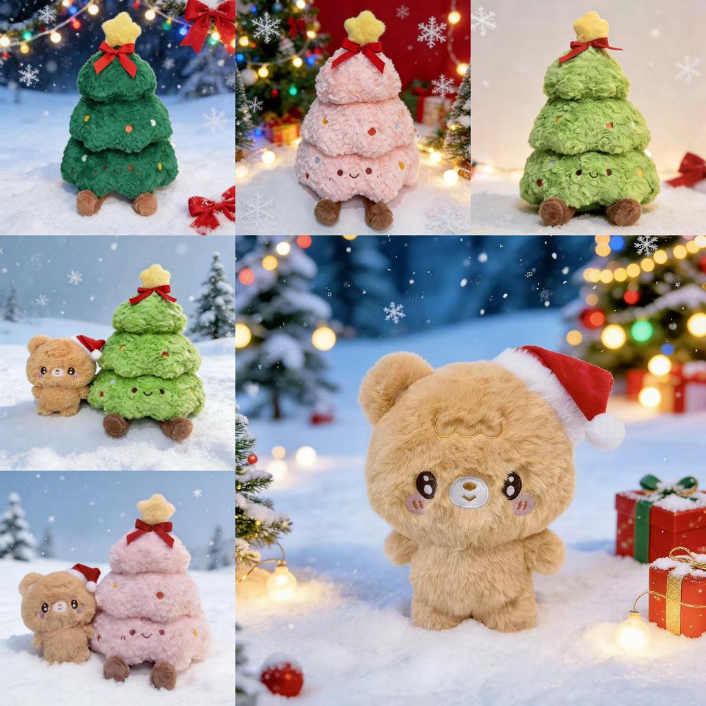 Söt Nalle och Julgran Gosedjursdocka Med PP-bomullsfyllning För Julklappsutdelning Och Barnrumsinredning