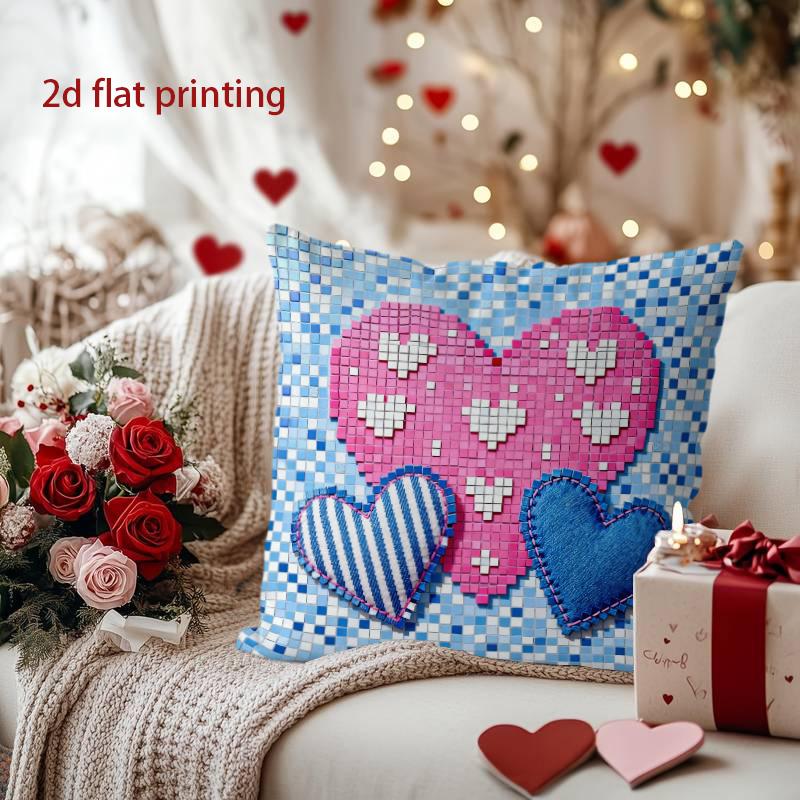 Home Decor Colorful Heart Pixel Art Pillow Cover for Decoration Pattern Cushion Cover Suitable for Sofa Bedroom Car Pillow Cover