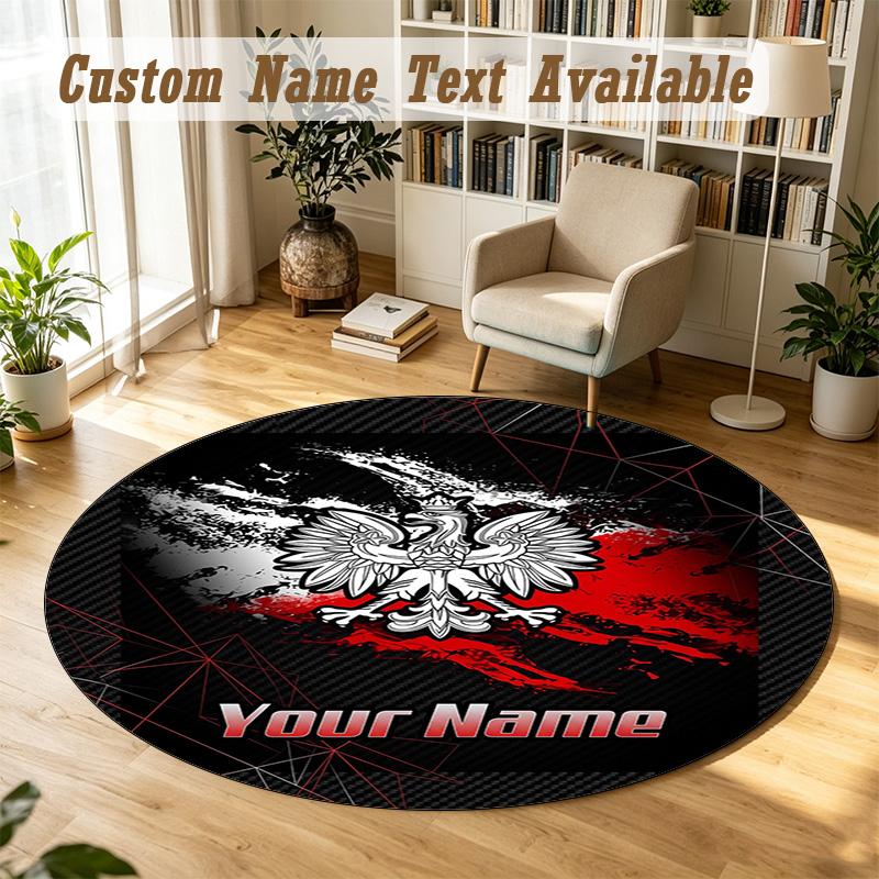 Round Rug Custom NamePoland Pattern Non Slip Carpet Home Floor Decor