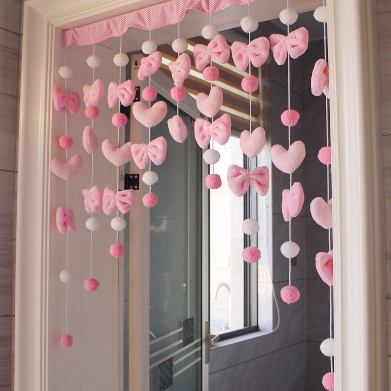 1 Set  Arc Heart Star Bow Door Valance, Short Curtain with Tassel for Girls Room, Romantic Window Valance Pelmet, Pink Decor