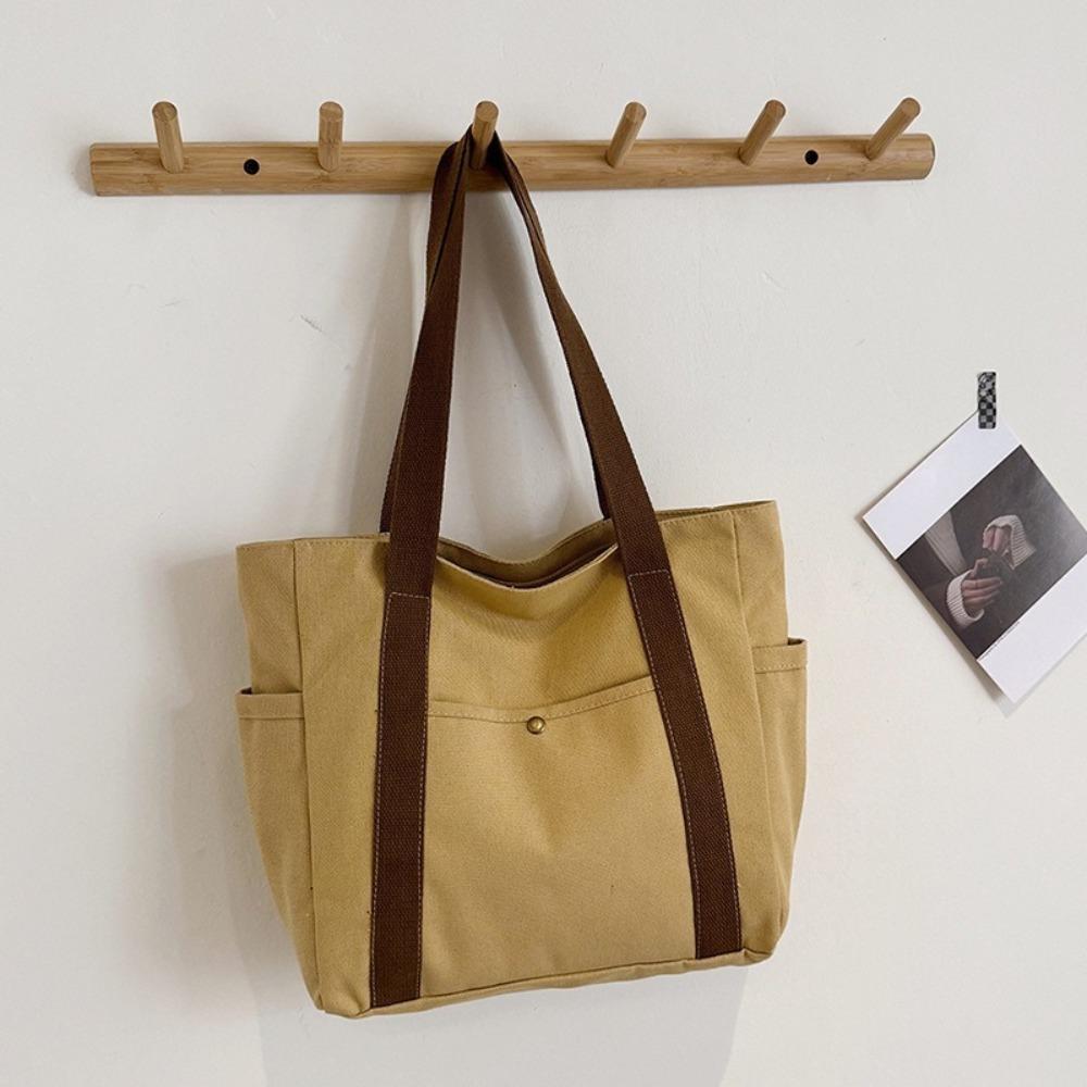 Korean Style Shopping Handbag Solid Color Cloth Shoulder Bag Portable Canvas Tote Bag  Students