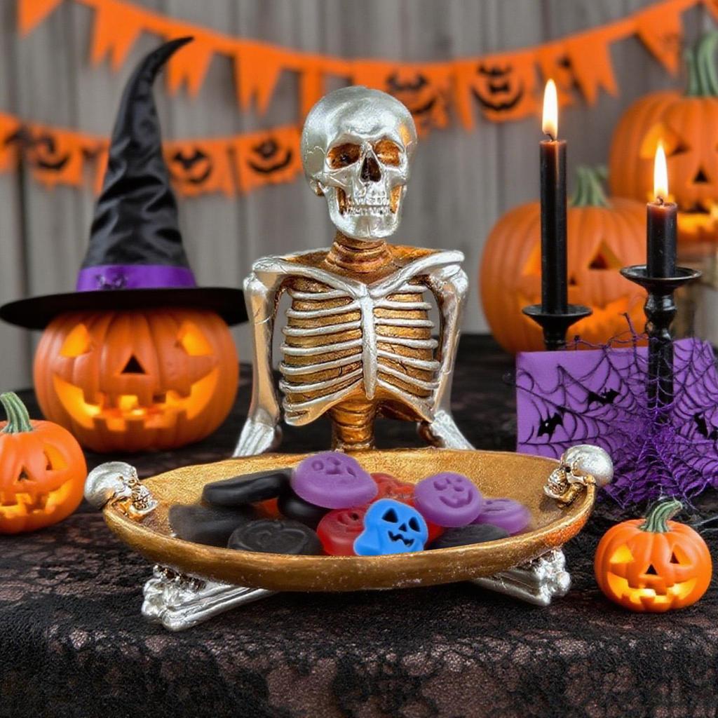 2025 Halloween Skeleton Candy Bowl Scary Resin Serving Bowl for Workplace Kitchen Cookie Fruit Jewelry Snack Dishes