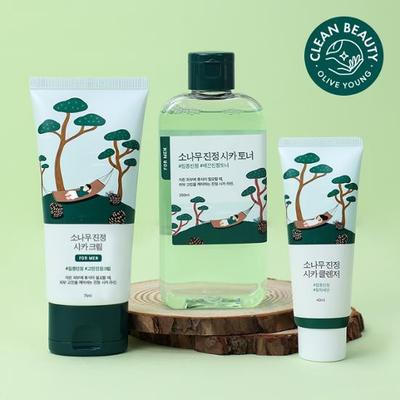 Round Wrap for Men Pine Tree Calming Toner/Cream 2-piece Set (+ 40ml Cleanser Included)