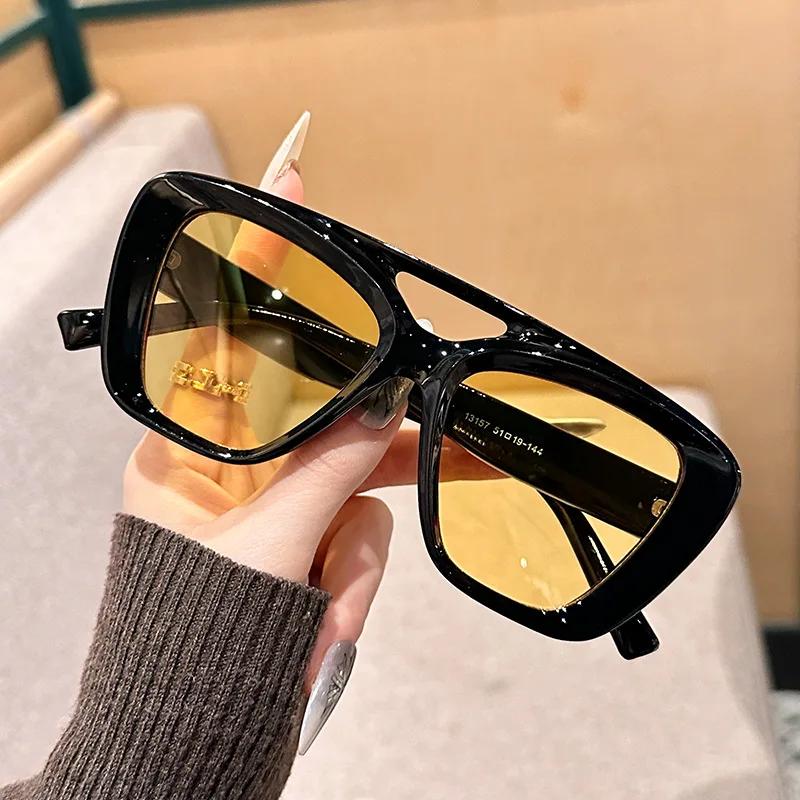 Summer New Large Frame Double Beam Sunglasses High Texture Fashionable Personalized Outdoor Uv400 Protection Sunglasses
