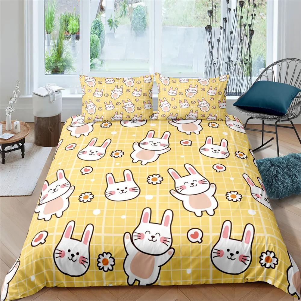 Cartoon Niedliches Hund/Kaninchen Bettwäscheset Nordisch King Einzel Twin Queen Bettbezug Full Weich Bettbezug Für Mädchen Jungen Jugendliche Geschenk