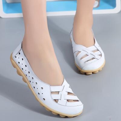 Verão feminino apartamentos sapatos de couro genuíno mocassins planos casuais senhoras deslizamento vaca condução sapatos de barco calçados sandálias