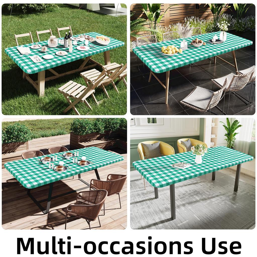 Olanly Rectangle Vinyl Table Cover Stretch Waterproof Table Covers Fitted Tablecloth For Home Party Camping Table Cloth Outdoor