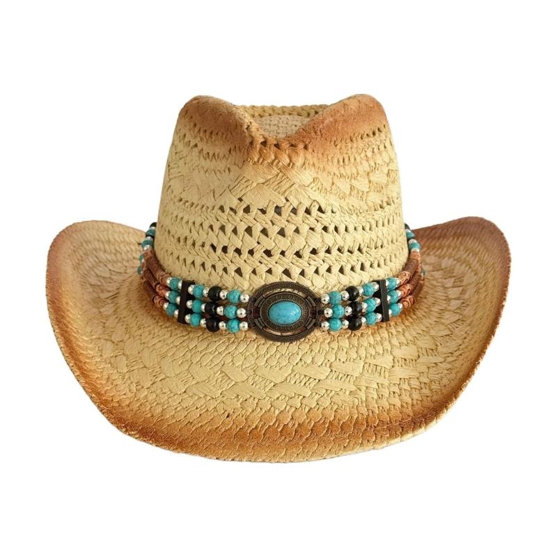 Retros Straw Hat Breathable Outdoor Hat Sun Resistant Hat with Decorative Band for Outdoor Beach