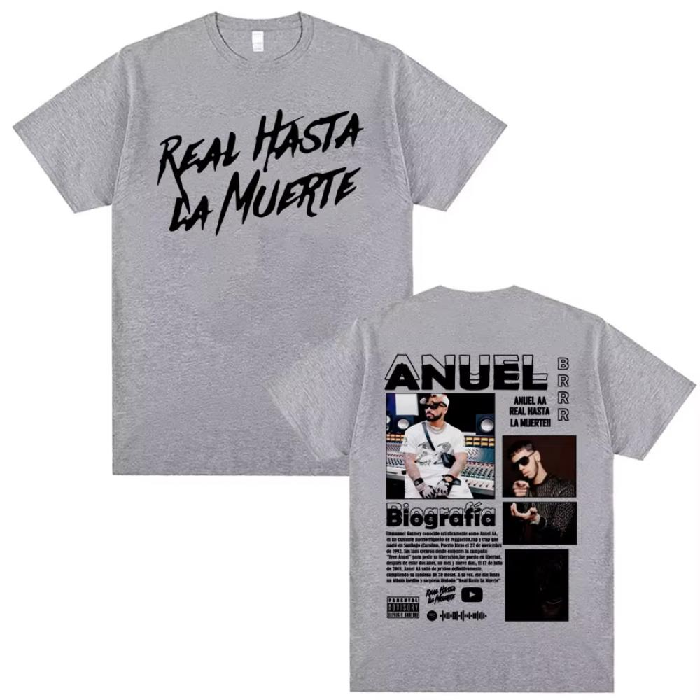 Rapper Anuel AA Real Hasta La Muerte Cover T Shirt Male Fashion Hip Hop Oversized T Shirt Men Women Casual O-Neck Loose T-shirts