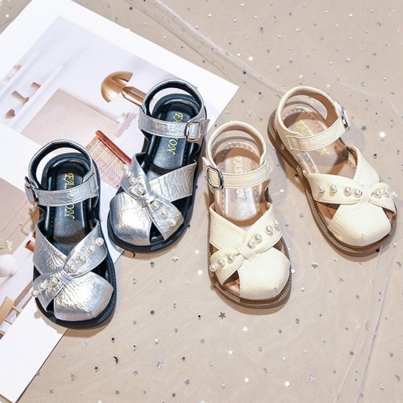 Girls Closed Toe Sandals New Summer French Soft Sole Beach Shoes Sweet Princess Sandals for Baby Little Girls