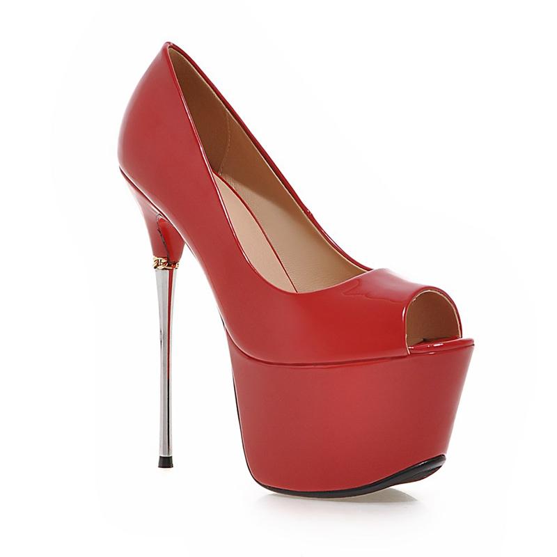 Sexy Extrémní 16cm Vysoké Podpatky Platforma Boty Žena Peep Toe Červená Zlatá Stříbrná Dámské Lodičky na Podpatku Párty Svatba Taneční Boty Ženské