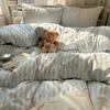 Striped Princess Bedding Set INS Nordic Girls Soft Washed Cotton Bed Flat Sheet Twin Queen Size Duvet Set Pillowcase Bed Linens