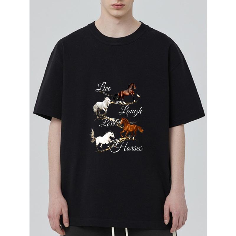 

Live Laugh Love Horses Graphic T-Shirt Black Horse Design For Casual Wear XXXXL чорний