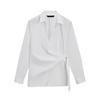 MD Spring New Arrival Women's Minimalist Style Stylish Cross Bow Tie Cotton Blend White V-neck Shirt 5150503
