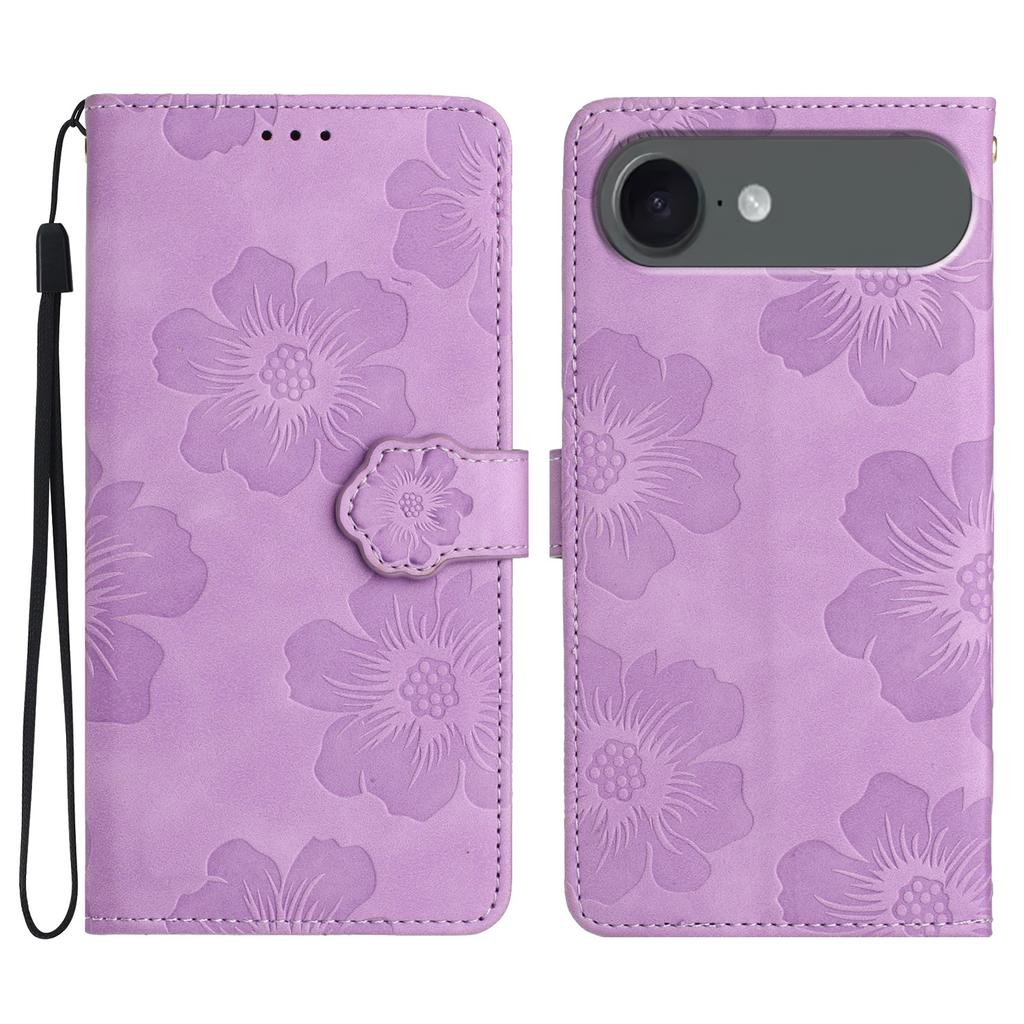 For iPhone 17 Air Case Flower Design Leather Wallet Phone Cover with Wrist Strap