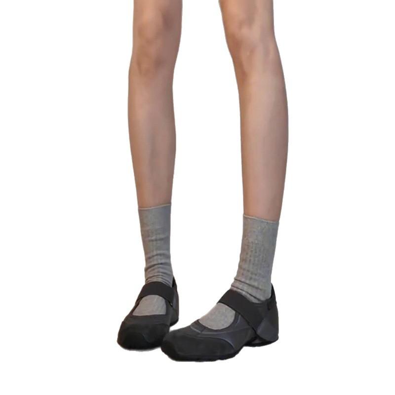 Sheepskin Version~ Niche Retro Round Head Inner Height Increase Velcro Mary Jane Shoes Women's Korean Version Casual Shoes Versatile Single Shoes