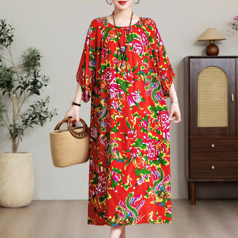 Eleganta Oversize-klänningar för kvinnor Plus Size Casual Sommar Långklänning Lös Vintage-kläder