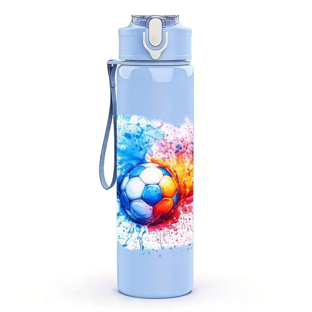 1PC Multicolor Splash Soccer Ball Print 750ml Color Plastic Sports Water Bottle Leakproof Flip Straw Lid Suitable for Sports Office Home Use