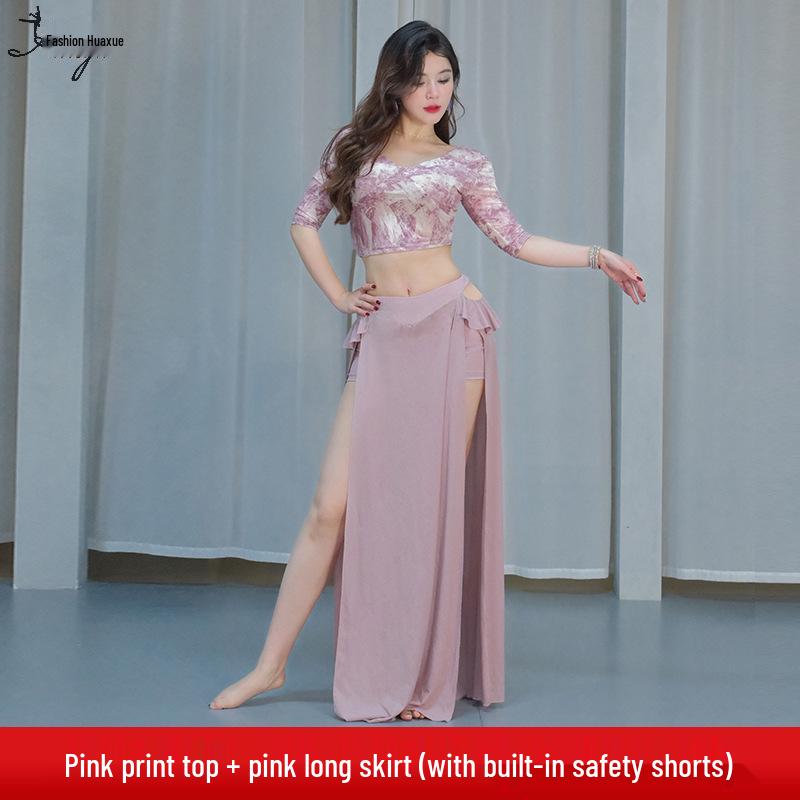 Oriental Mesh Print Belly Dance Performance Dress Set for Women