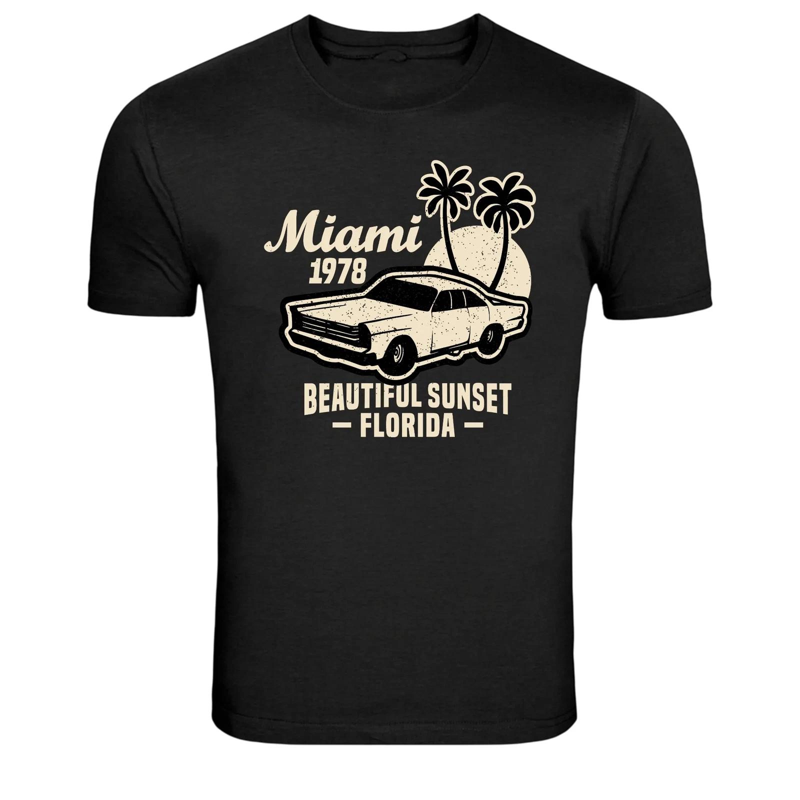 Miami 1978 Beautiful Sunset Florida Vintage Car T-Shirt M