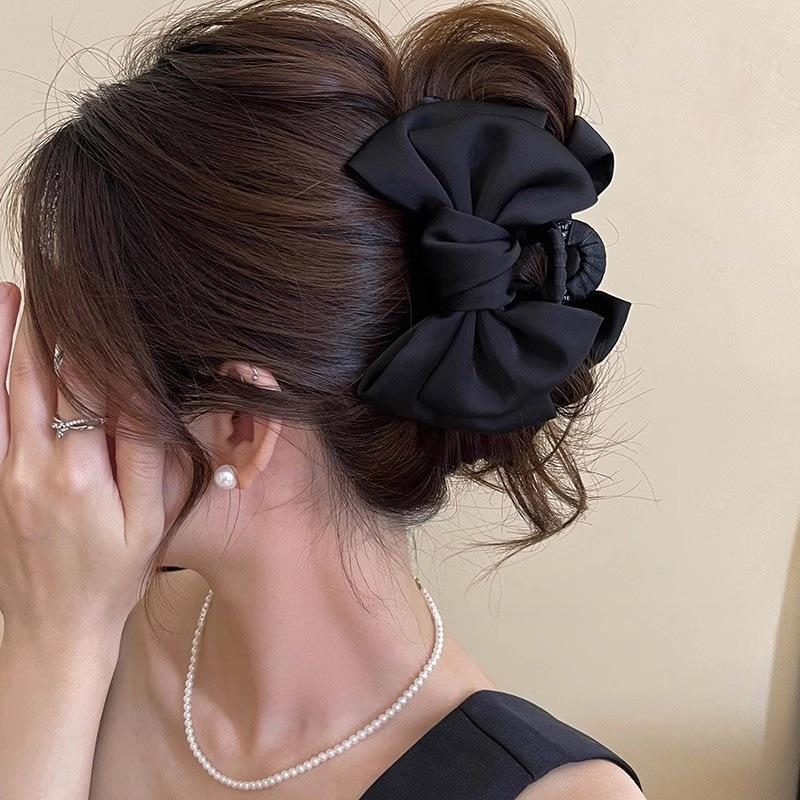 Elegant Women Bow Hair Claw Clips Double-Sided Large Satin Shark Hair Claw Solid Bowknot Hairpins Barrettes Hair Accessories