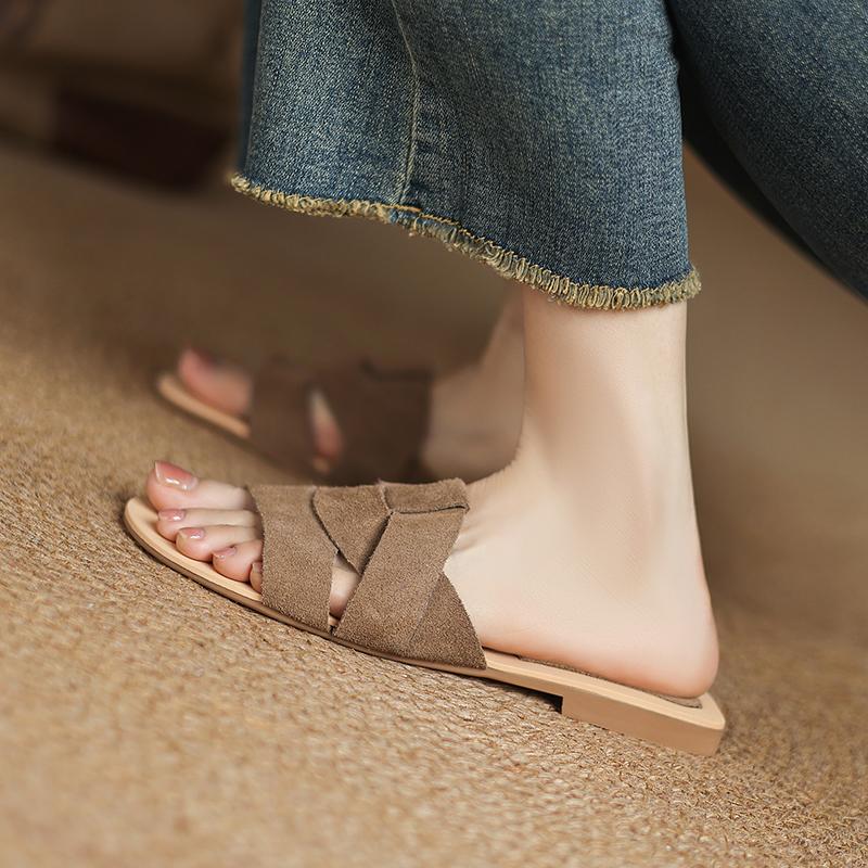 Fashion Luxury Designer Women's Flat Slippers Sheep Suede Comfortable Women's Shoes Casual Bottom Slippers 2025 New Summer Sandalias