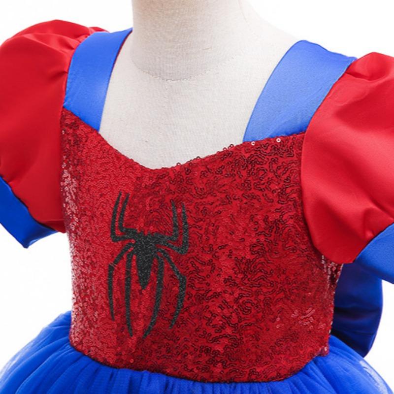 Halloween Girls Black Spider Sequins Patchwork Mesh Princess Dress