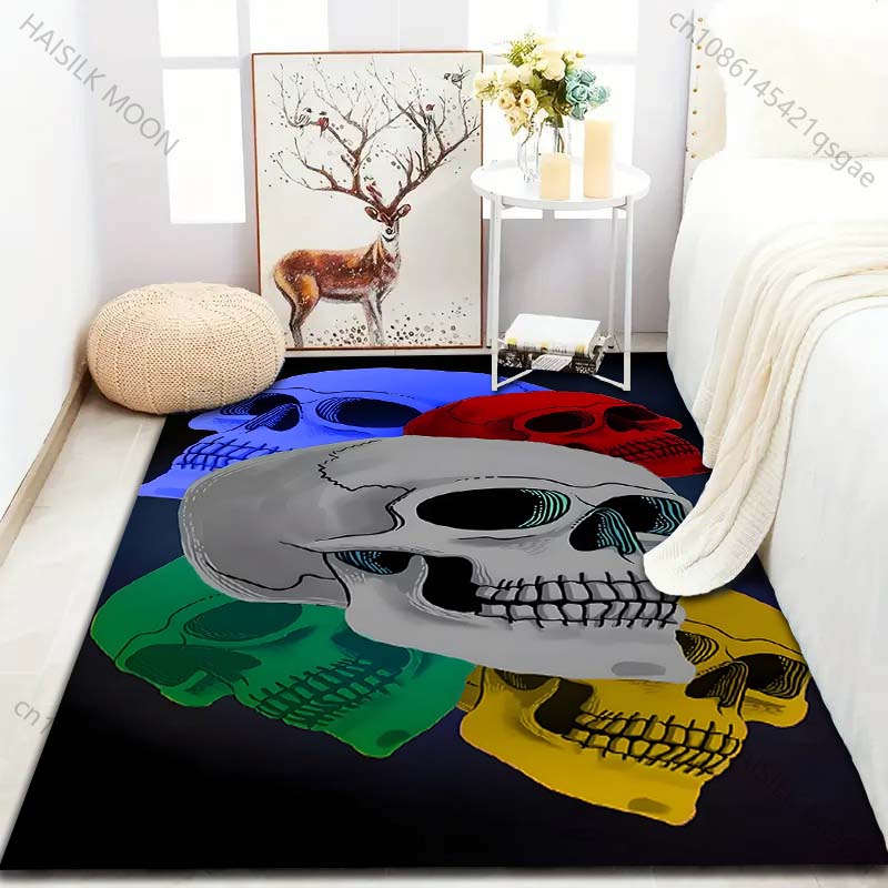 Personalizovaný vícebarevný koberec se vzorem lebky pro ložnici, obývací pokoj, k posteli, k pohovce, podložka na podlahu, moderní domácí dekorace, kusový koberec