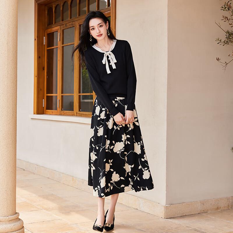 VICTORIA&VERA Elegant Bowknot Pearl Button Long Sleeve Knit Top