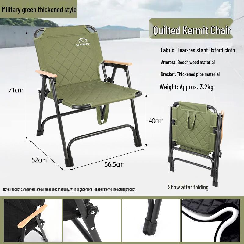 Kermit Portable Folding Camp Chair - Thick Oxford, No Assembly Required, High Load Bearing for Outdoor Camping and Fishing.