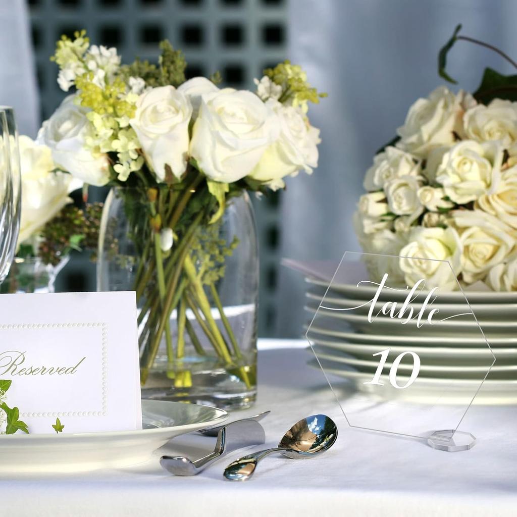 30 Pieces Acrylic Table Numbers 1-30 for Wedding Reception Clear Table Number Signs 1-30 with Stand Hexagonal Rectangle for Wedding Event Party