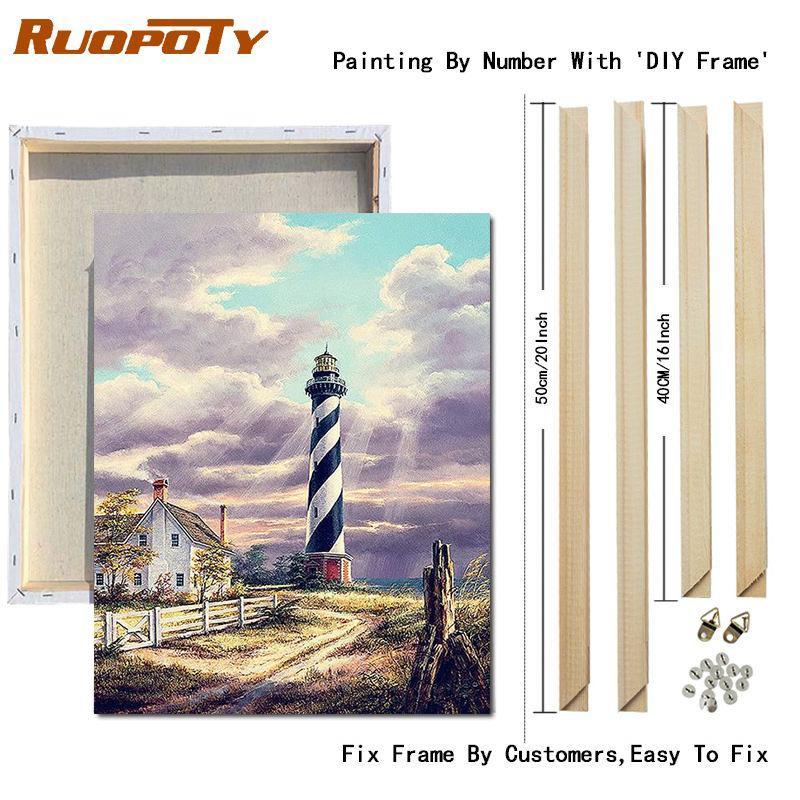 RUOPOTY Paint By Numbers Tower Landscape Wall Art Unique Gift Acrylic Home Decor Hand Painted Coloring Seaside For Living Room