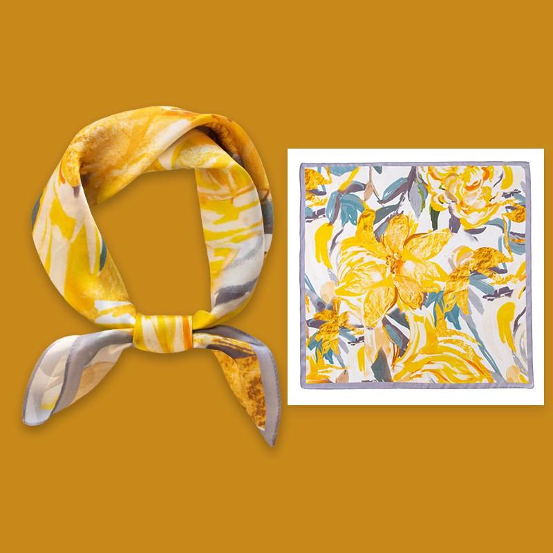 Elegant Silk Scarf Women 53x53cm Pure Mulberry Square Neck Floral Print Lightweight Accessory