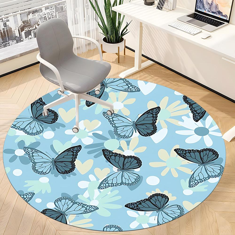 1pc Butterfly FloralChair Carpet for Office, Indoor Non-Slip Washable Polyester Fiber Carpet, Mat For Office, Machine Washable