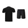 Li-Ning Buchstabendruck Schnelltrocknend Rundhals Kurzarm T-Shirt Hautfreundlich Kühl Gerade Bein Shorts Lässiges Sportset AHSV047-1+AKSU789-3