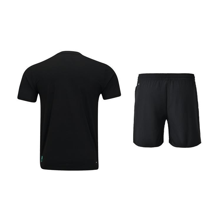 Li-Ning Buchstabendruck Schnelltrocknend Rundhals Kurzarm T-Shirt Hautfreundlich Kühl Gerade Bein Shorts Lässiges Sportset AHSV047-1+AKSU789-3