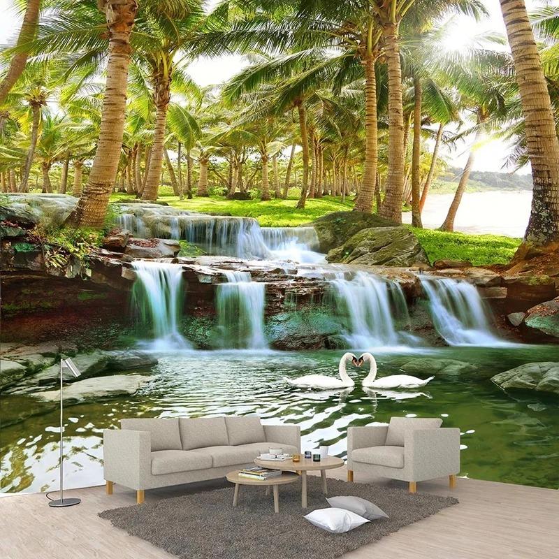 

3d Coconut Forest Wallpaper Waterfalls Photo Wall Murals Living Room Bedroom Tv Sofa Background Wall Papers Home Decor 200 cm(W) x 140 cm(H)