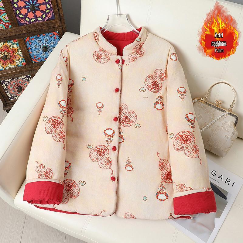 

Reversible Chinese Style Frog Button Women s Winter Cotton Jacket, Stand Collar, Padded, Short Length. M (recommended for 90-130 kg) красный