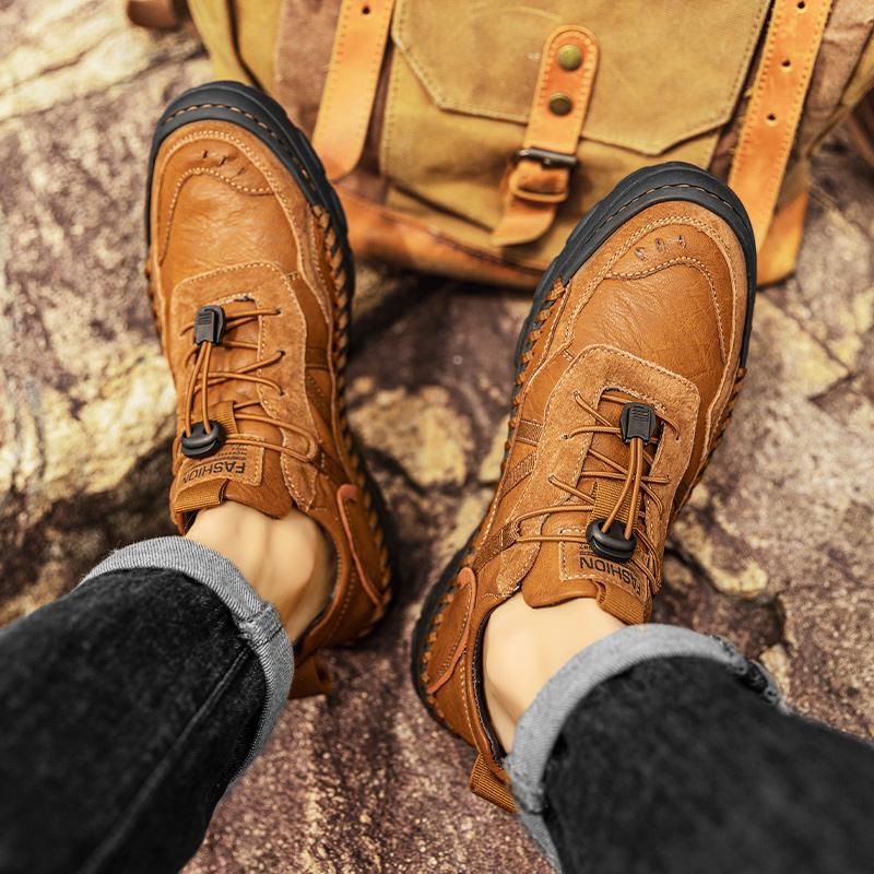 High Quality Handmade Breathable Hiking Shoes for Men Classic Leather Footwear Outdoor Men's Comfortable Walking Shoes Big Size