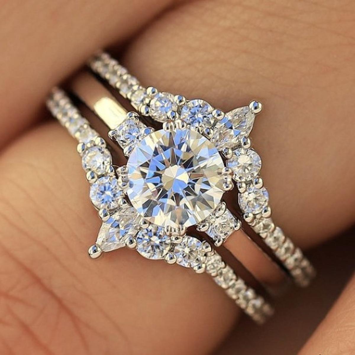 

Роскошное изысканное кольцо из трех частей, женское кольцо с бриллиантом из белого золота, инкрустированное цирконом, простое и креативное кольцо любви No. 10