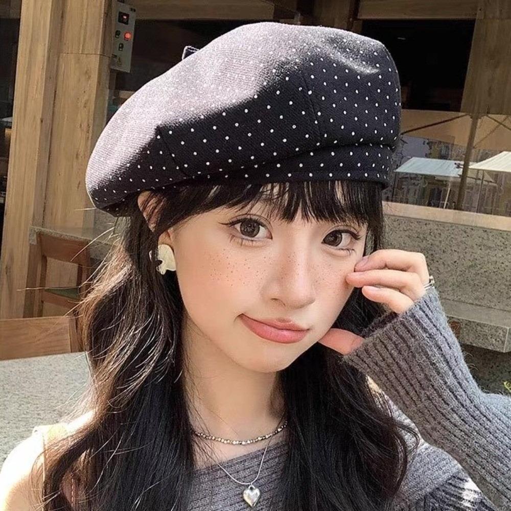 Keep Warm Women Painter Hat Cotton Women Octagonal Cap Fashion Polka Dot Beret Hat  Girl
