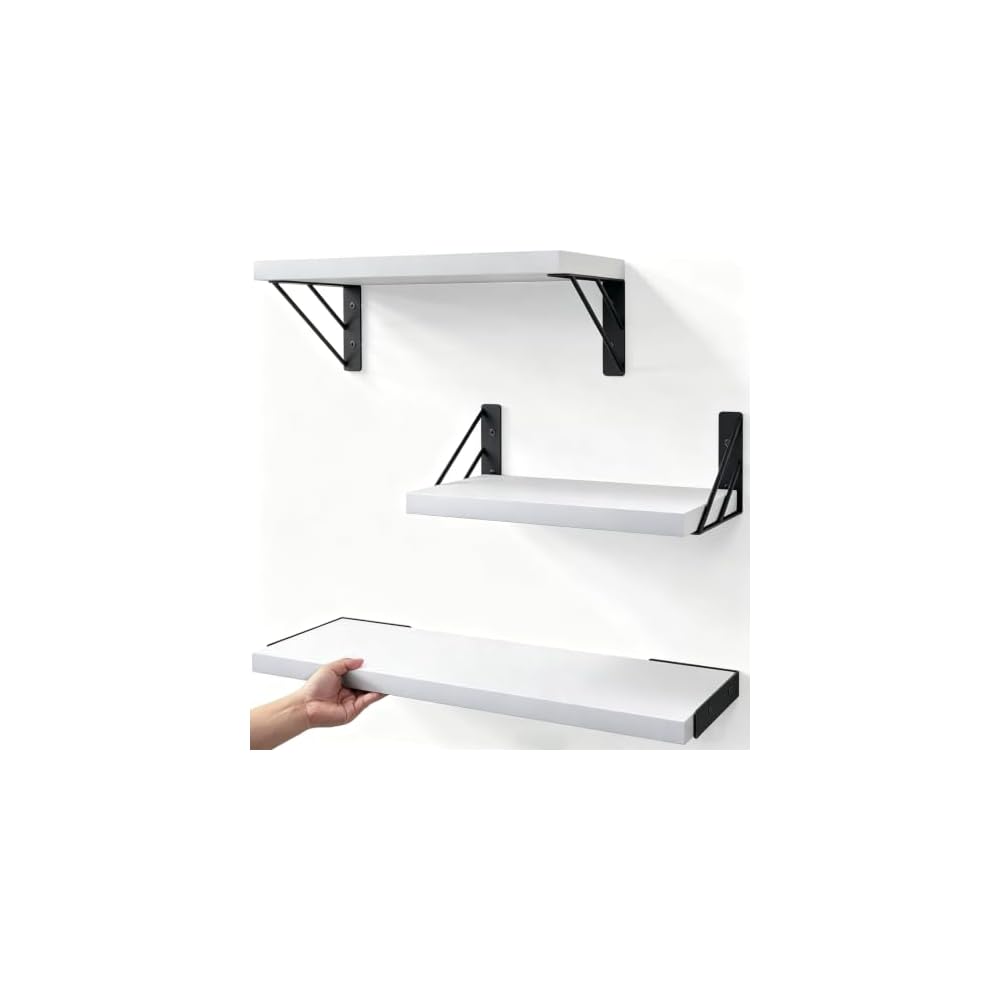 HASONA Wall Shelf, DIY Assembly, Set of 3, Wall Rack, Stylish, Natural Wood, 42cm Wide, for