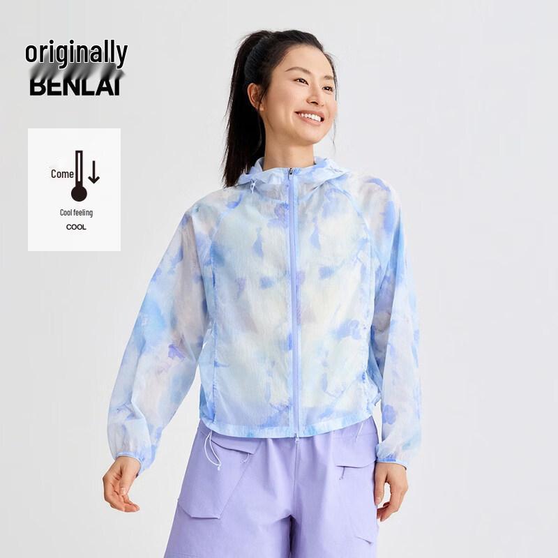 Benlai Women s Cool-Feel Lightweight Sports Hooded Print Jacket M