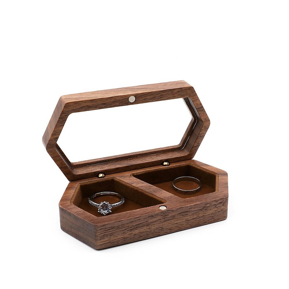 Square Mini Wood Rings Box Luxury Jewelry Organizer Simple Rings Bearer Box  Couple