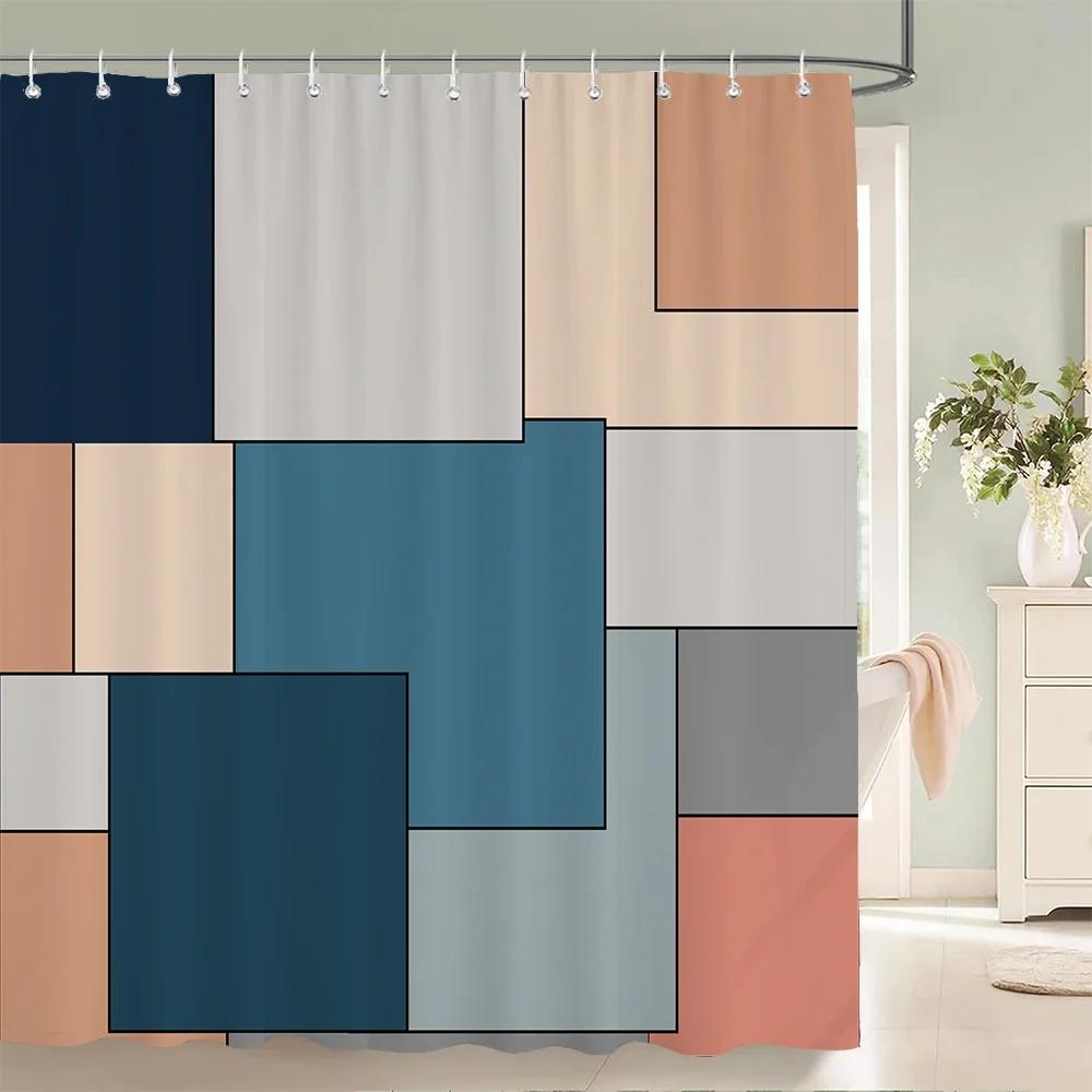 

Blue Geometric Hexagonal Shower Curtains Waterproof Fabric Bathroom Curtain With Hooks Decoration Bath Screen Toilet Partition W60H190(CM)-1 Pcs